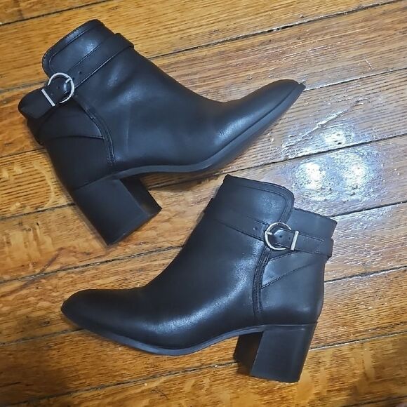 Essex Lane Black Ankle Booties with Silver Buckles - Picture 3 of 12